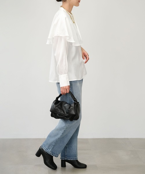 ＡＮＤＪ（アンドジェイ）の「【2022/AW】ケープ風ヨークブラウス（シャツ/ブラウス・レディース・ブラック/ホワイト/ブルー・M）」の14枚目の写真