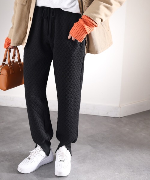 ms+ ideal（エムズプラスアイディール）の「《ms+ ideal》大人の上級者パンツ。裾スリット中綿キルティングジョガーパンツ（スウェットパンツ・レディース・アイボリー/ブラック/杢グレー・LARGE/SMALL/X-LARGE/MEDIUM）」の16枚目の写真