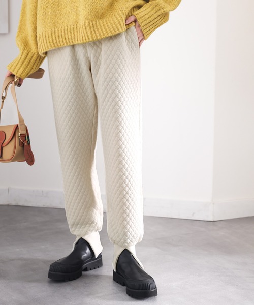 ms+ ideal（エムズプラスアイディール）の「《ms+ ideal》大人の上級者パンツ。裾スリット中綿キルティングジョガーパンツ（スウェットパンツ・レディース・アイボリー/ブラック/杢グレー・LARGE/SMALL/X-LARGE/MEDIUM）」の21枚目の写真