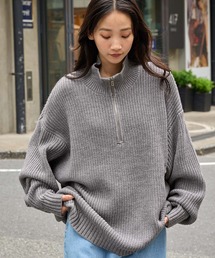 MONO-MART | ハーフジップ  畦編み ビッグシルエットプルオーバーニット 2022WINTER(ニット/セーター)