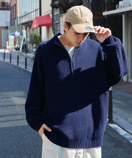 MONO-MART(モノマート)の「ハーフジップ 畦編み ビッグシルエットプルオーバーニット(ニット/セーター・レディース・ブラック/サックスブルー/アイボリー/グレー/ネイビー/オレンジ/グリーン/レッド/ベージュ/オリーブ/ダークブラウン・S/M/L)」の15枚目の写真