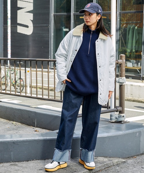 ハーフジップ 畦編み ビッグシルエットプルオーバーニット MONO