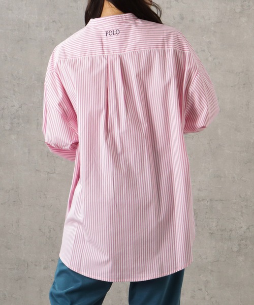 Mac-House(マックハウス)の「POLO BCS ポロ ビーシーエス ストライプ長袖バンドカラーシャツ(シャツ/ブラウス・レディース・ピンク・フリー)」の5枚目の写真