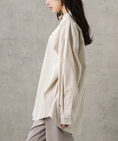 Mac-House(マックハウス)の「POLO BCS ポロ ビーシーエス ストライプ長袖バンドカラーシャツ(シャツ/ブラウス・レディース・ピンク・フリー)」の8枚目の写真