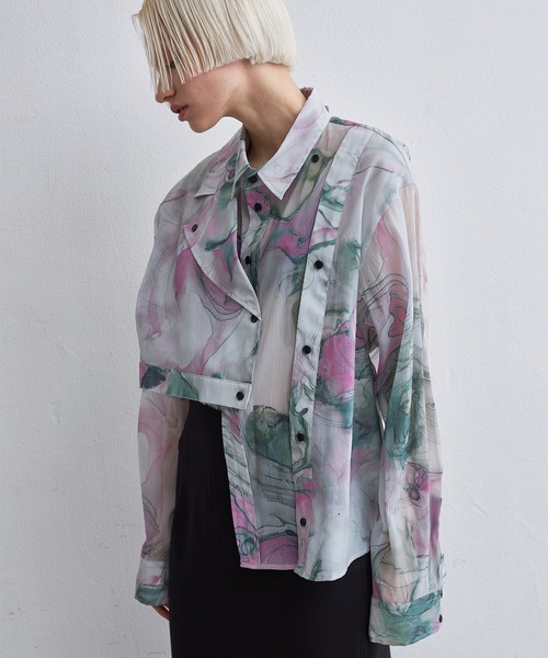 casane(カサネ)の「マーブルペイントデザインシャツ(シャツ/ブラウス・レディース・イエロー/ピンク・FREE)」の5枚目の写真