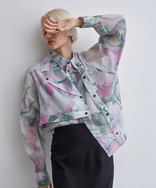 casane(カサネ)の「マーブルペイントデザインシャツ(シャツ/ブラウス・レディース・イエロー/ピンク・FREE)」の7枚目の写真