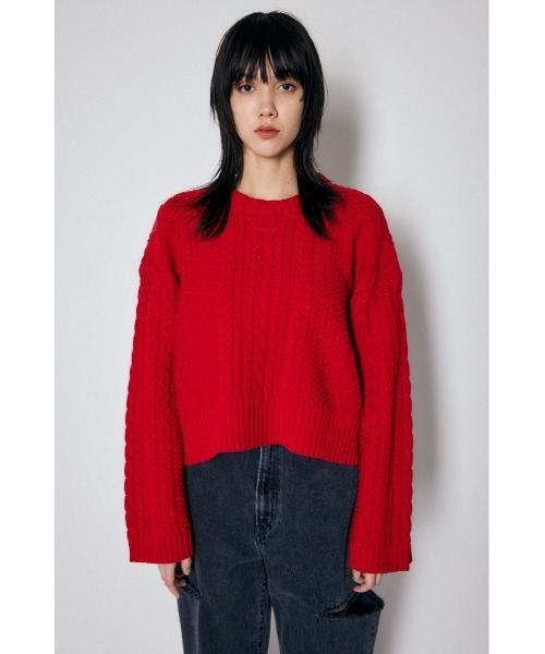 MOUSSY(マウジー)の「CABLE KNIT トップス(ニット/セーター・レディース・グレー/レッド/ネイビー・FREE)」の4枚目の写真