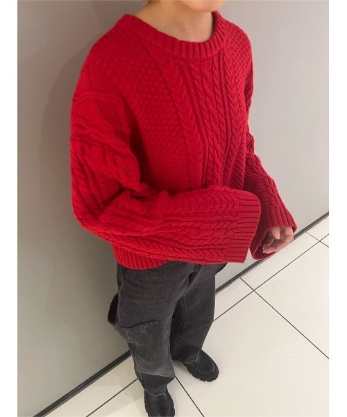 MOUSSY(マウジー)の「CABLE KNIT トップス(ニット/セーター・レディース・グレー/レッド/ネイビー・FREE)」の17枚目の写真