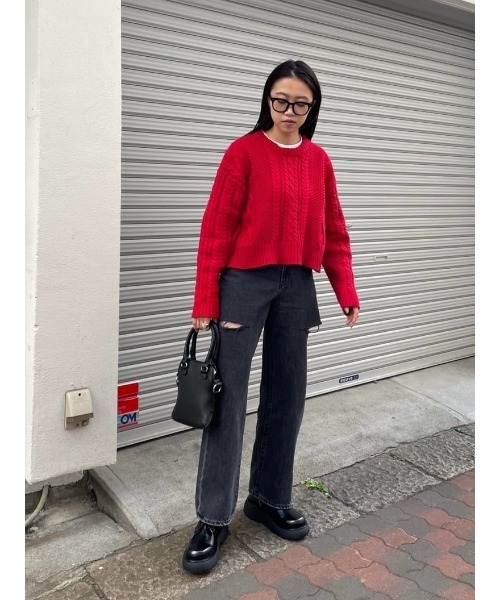 MOUSSY(マウジー)の「CABLE KNIT トップス(ニット/セーター・レディース・グレー/レッド/ネイビー・FREE)」の19枚目の写真