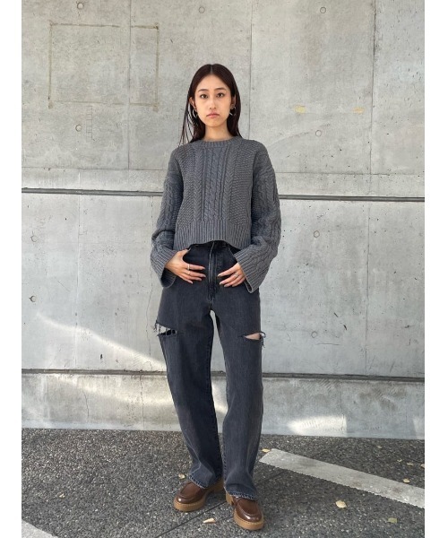 MOUSSY(マウジー)の「CABLE KNIT トップス(ニット/セーター・レディース・グレー/レッド/ネイビー・FREE)」の22枚目の写真