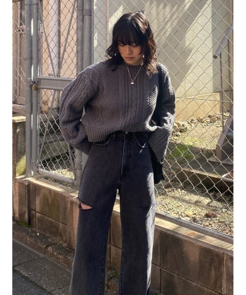 MOUSSY(マウジー)の「CABLE KNIT トップス(ニット/セーター・レディース・グレー/レッド/ネイビー・FREE)」の20枚目の写真