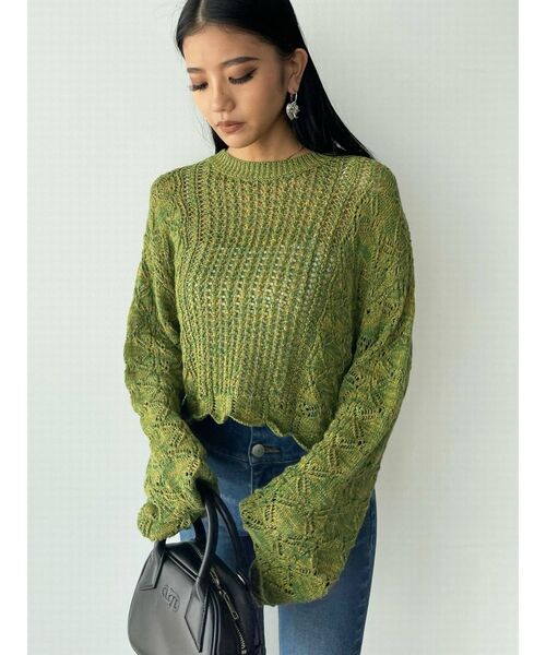 EMODA（エモダ）の「ローゲージショートニット（ニット/セーター・レディース・ブラック/ブルー/ピンク/グリーン・FREE）」の3枚目の写真