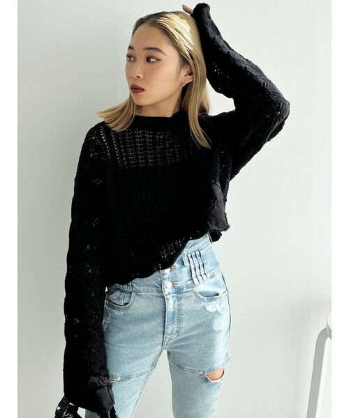 EMODA（エモダ）の「ローゲージショートニット（ニット/セーター・レディース・ブラック/ブルー/ピンク/グリーン・FREE）」の2枚目の写真