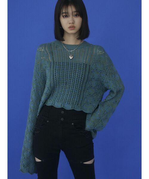 EMODA（エモダ）の「ローゲージショートニット（ニット/セーター・レディース・ブラック/ブルー/ピンク/グリーン・FREE）」の5枚目の写真