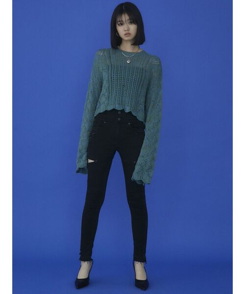 EMODA（エモダ）の「ローゲージショートニット（ニット/セーター・レディース・ブラック/ブルー/ピンク/グリーン・FREE）」の6枚目の写真