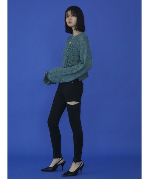 EMODA（エモダ）の「ローゲージショートニット（ニット/セーター・レディース・ブラック/ブルー/ピンク/グリーン・FREE）」の7枚目の写真