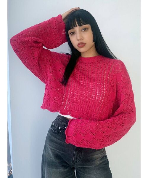 EMODA（エモダ）の「ローゲージショートニット（ニット/セーター・レディース・ブラック/ブルー/ピンク/グリーン・FREE）」の11枚目の写真