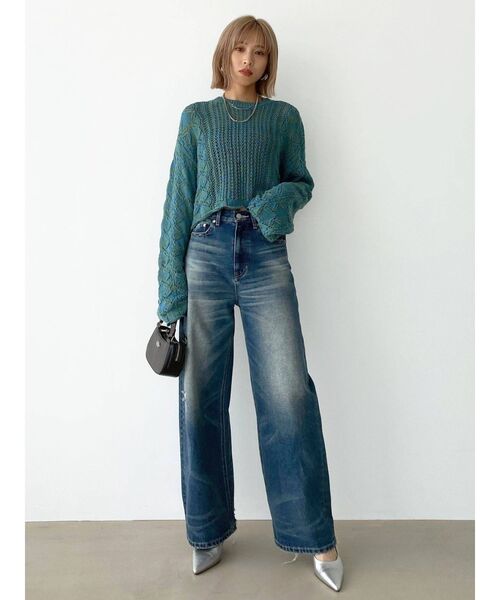 EMODA（エモダ）の「ローゲージショートニット（ニット/セーター・レディース・ブラック/ブルー/ピンク/グリーン・FREE）」の14枚目の写真