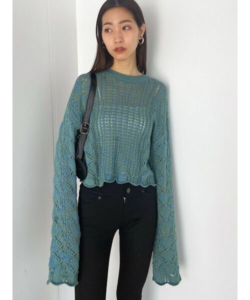 EMODA（エモダ）の「ローゲージショートニット（ニット/セーター・レディース・ブラック/ブルー/ピンク/グリーン・FREE）」の15枚目の写真