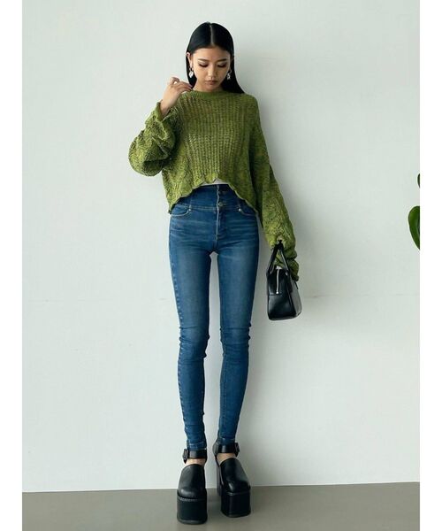 EMODA（エモダ）の「ローゲージショートニット（ニット/セーター・レディース・ブラック/ブルー/ピンク/グリーン・FREE）」の19枚目の写真