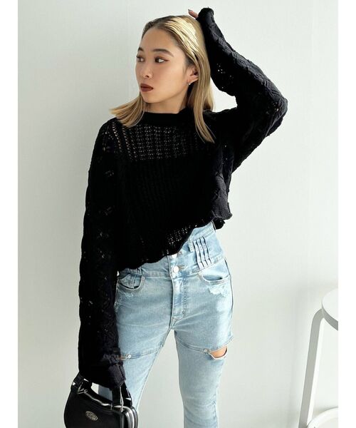 EMODA（エモダ）の「ローゲージショートニット（ニット/セーター・レディース・ブラック/ブルー/ピンク/グリーン・FREE）」の21枚目の写真