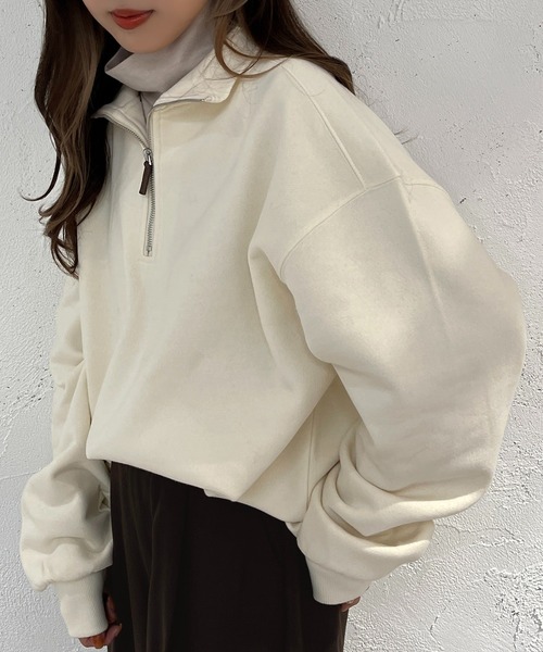 apres jour mignon(アプレジュールミニョン)の「裏起毛ハーフジップスウェット【ZOZOTOWN限定アイテム】(スウェット・レディース・ネイビー/アイボリー/オレンジ・X-LARGE/フリー)」の5枚目の写真