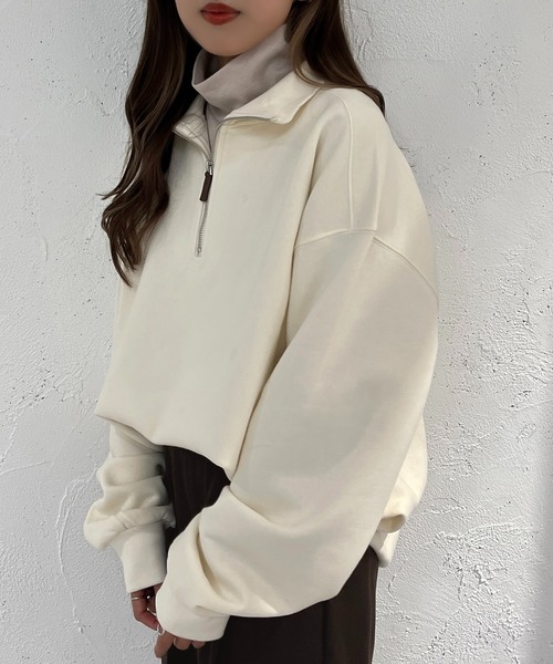 apres jour mignon(アプレジュールミニョン)の「裏起毛ハーフジップスウェット【ZOZOTOWN限定アイテム】(スウェット・レディース・ネイビー/アイボリー/オレンジ・X-LARGE/フリー)」の6枚目の写真