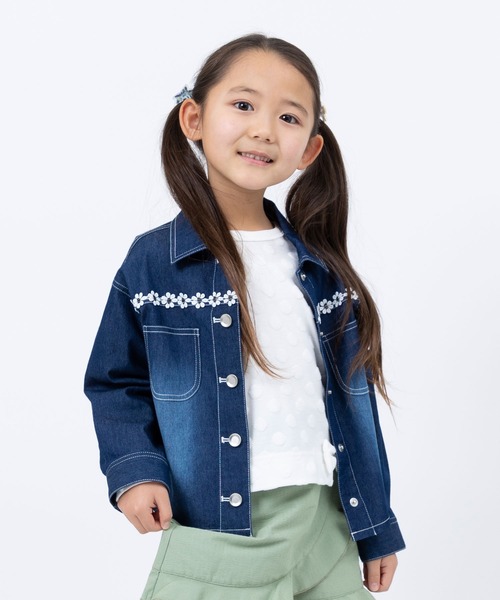 trois lapins kp（トロワラパンケーピー）の「デニムジャケット(120～130)（デニムジャケット・キッズ・ネイビー/マスタード・120cm/130cm）」の2枚目の写真