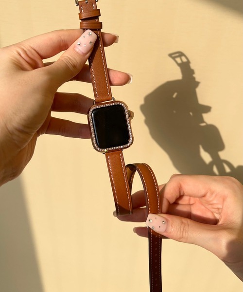 Me%（ミィパーセント）の「フェイクレザー2重巻きAppleWatchバンド（デジタル腕時計・レディース・チャコールグレー/アイボリー/ブラウン・MEDIUM）」の12枚目の写真