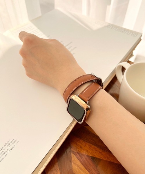 Me%（ミィパーセント）の「フェイクレザー2重巻きAppleWatchバンド（デジタル腕時計・レディース・チャコールグレー/アイボリー/ブラウン・MEDIUM）」の18枚目の写真