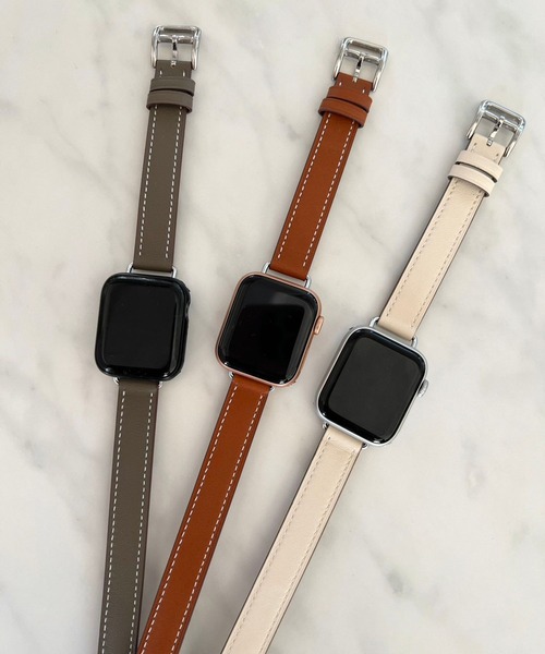 Me%（ミィパーセント）の「フェイクレザー2重巻きAppleWatchバンド（デジタル腕時計・レディース・チャコールグレー/アイボリー/ブラウン・MEDIUM）」の6枚目の写真