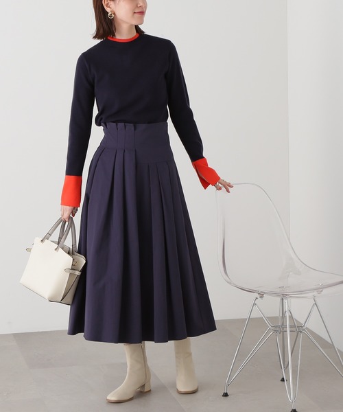 N.（N. Natural Beauty Basic）（エヌエヌナチュラルビューティーベーシック）の「◆アシンメトリータックフレアスカート（スカート・レディース・ベージュ/ネイビー/ライトグリーン・MEDIUM）」の3枚目の写真