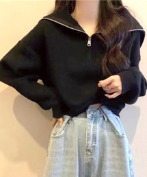 ハーフZIPショート丈ニット