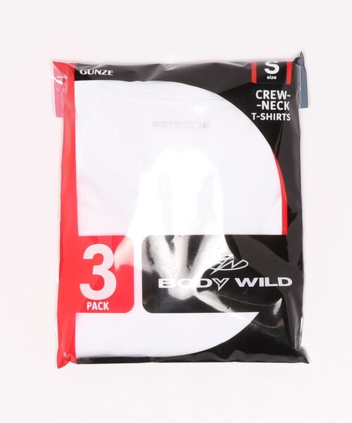 BODY WILD(ボディーワイルド)の「BODY WILD/ボディワイルド クルーネックTシャツ 抗菌防臭加工 3枚組 綿100%(インナーウェア/肌着・メンズ・ホワイト/ブラック・LARGE/SMALL/MEDIUM/X-LARGE)」の1枚目の写真