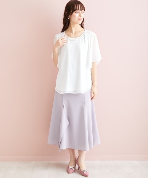 marun(マルン)の「<大きいサイズ> パール調パーツ付きシフォン重ねトップス marun(Tシャツ/カットソー・レディース・オフホワイト/モカ/ネイビー・5L/L/LL/4L/3L)」の17枚目の写真