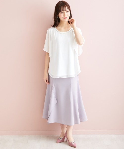 marun(マルン)の「<大きいサイズ> パール調パーツ付きシフォン重ねトップス marun(Tシャツ/カットソー・レディース・オフホワイト/モカ/ネイビー・5L/L/LL/4L/3L)」の10枚目の写真