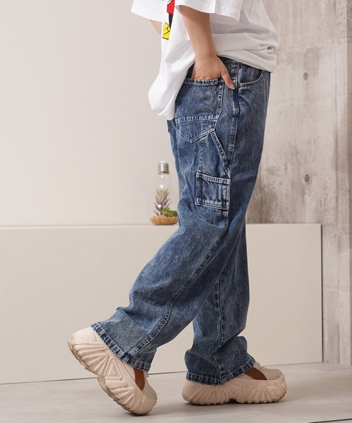 ダークブルー ワイドデニムパンツ メンズ レディース ラグスタイル LUXSTYLE ワイドデニムパンツ/デニムパンツ メンズ