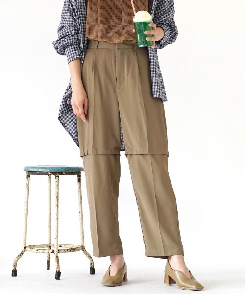 e-zakkamania stores（イーザッカマニアストアーズ）の「2wayデザイン ストレートツイルパンツ（その他パンツ・レディース・クリーム/ブラック/カーキ・M）」の3枚目の写真