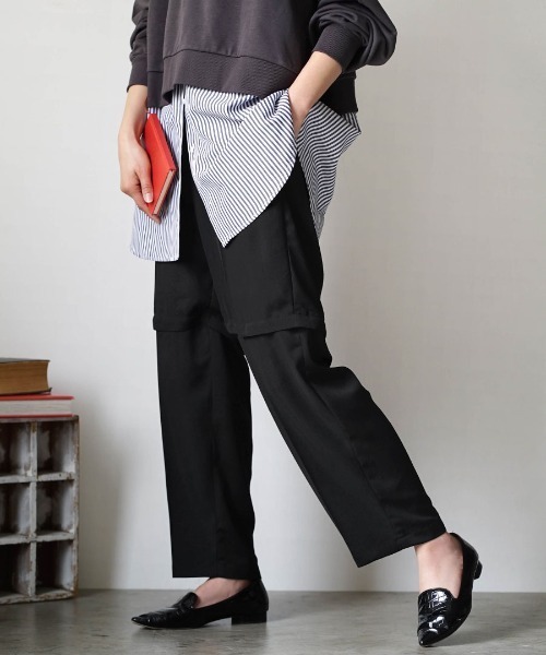 e-zakkamania stores（イーザッカマニアストアーズ）の「2wayデザイン ストレートツイルパンツ（その他パンツ・レディース・クリーム/ブラック/カーキ・M）」の2枚目の写真