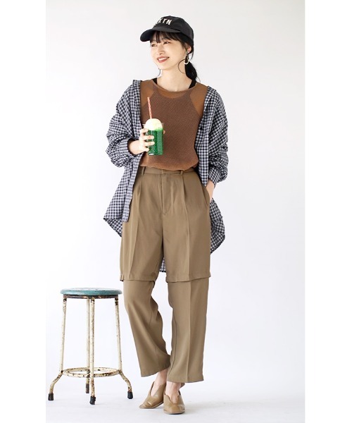 e-zakkamania stores（イーザッカマニアストアーズ）の「2wayデザイン ストレートツイルパンツ（その他パンツ・レディース・クリーム/ブラック/カーキ・M）」の11枚目の写真