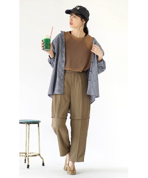 e-zakkamania stores（イーザッカマニアストアーズ）の「2wayデザイン ストレートツイルパンツ（その他パンツ・レディース・クリーム/ブラック/カーキ・M）」の9枚目の写真