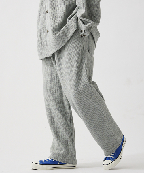 JOURNAL STANDARD relume(ジャーナルスタンダード レリューム)の「ニットジャガード イージーパンツ(その他パンツ・メンズ・ホワイト×ホワイト/ブラック/サファリグリーン・LARGE/MEDIUM)」の1枚目の写真