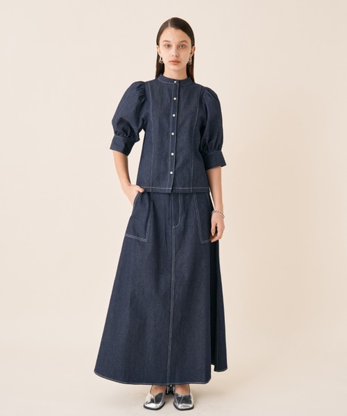 Solace（ソレイス）の「ツイルデニムフレアスカート（スカート・レディース・ネイビー/ホワイト・FREE）」の19枚目の写真