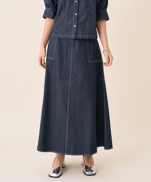 Solace（ソレイス）の「ツイルデニムフレアスカート（スカート・レディース・ネイビー/ホワイト・FREE）」の16枚目の写真