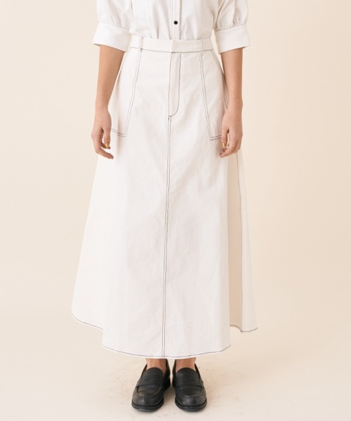 Solace（ソレイス）の「ツイルデニムフレアスカート（スカート・レディース・ネイビー/ホワイト・FREE）」の5枚目の写真