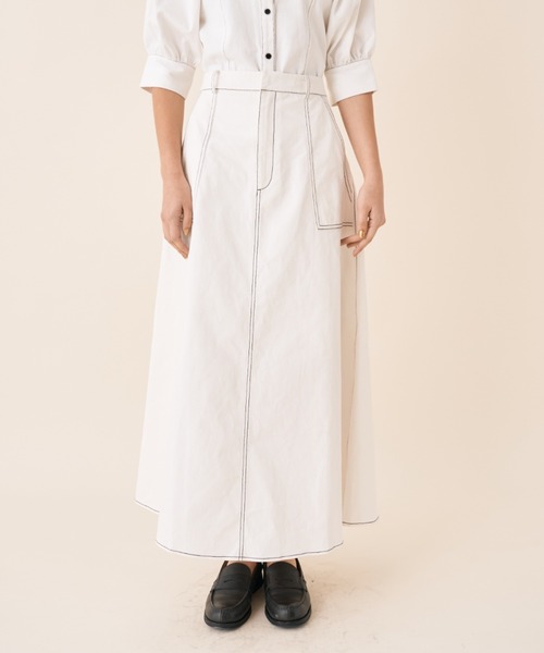 Solace（ソレイス）の「ツイルデニムフレアスカート（スカート・レディース・ネイビー/ホワイト・FREE）」の7枚目の写真