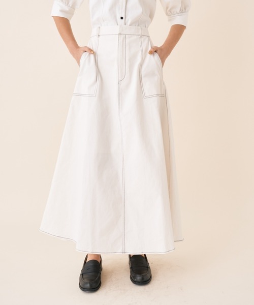 Solace（ソレイス）の「ツイルデニムフレアスカート（スカート・レディース・ネイビー/ホワイト・FREE）」の8枚目の写真