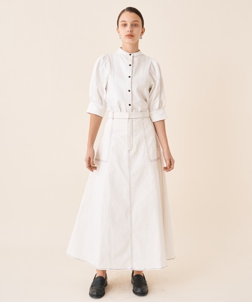 Solace（ソレイス）の「ツイルデニムフレアスカート（スカート・レディース・ネイビー/ホワイト・FREE）」の4枚目の写真