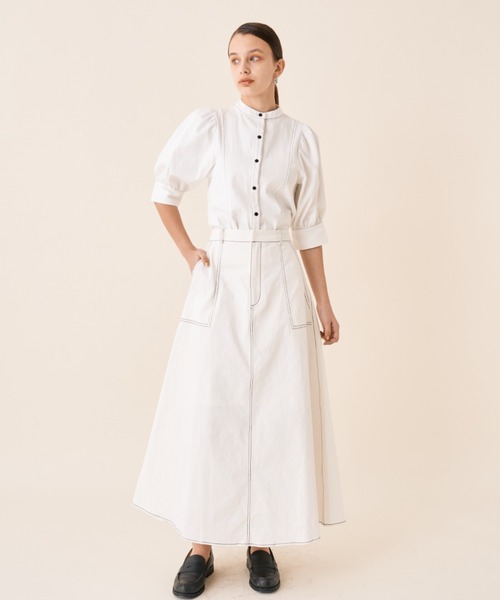 Solace（ソレイス）の「ツイルデニムフレアスカート（スカート・レディース・ネイビー/ホワイト・FREE）」の3枚目の写真