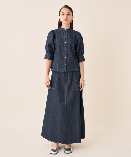 Solace（ソレイス）の「ツイルデニムフレアスカート（スカート・レディース・ネイビー/ホワイト・FREE）」の18枚目の写真